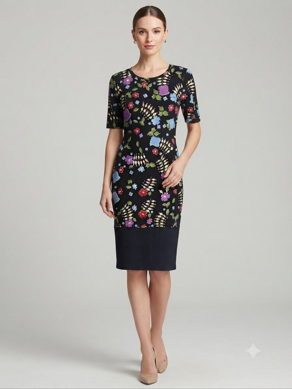 LuLaRoe Black Floral Polka Dot Midi Dress Size Medium Y2k